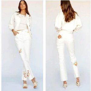 REFORMATION Cynthia High Rise Straight Leg Jeans White Flora Embroidered